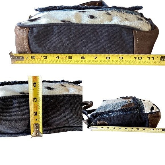Myra Handbag Western Boho Cowhide Crossbody Leather & Canvas Cowgirl Zip Up Bag - Picture 15 of 16